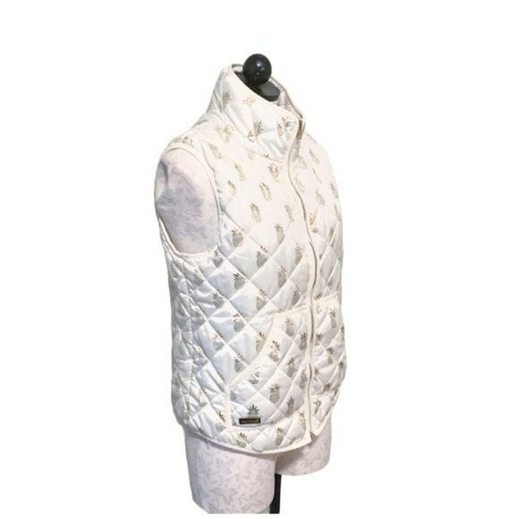 Simply Southern Puffer Vest Gold and White Pineapples Print Small - Picture 5 of 9